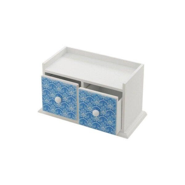 Caixa de Madeira Decorada de Azulejo 2 Divisões Drawers 23,5cmx11cmx13,5cm Rojemac - 3