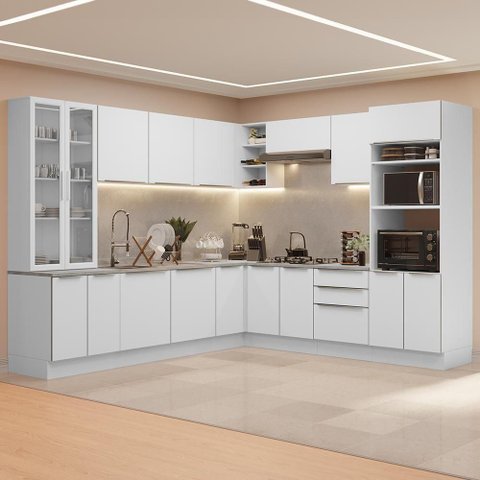 Armário de Cozinha Completa 566cm Veludo Lux Madesa 01 Branco/branco Veludo
