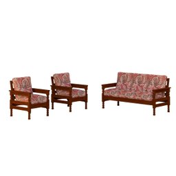 Sofá 3 Lugares e 2 Poltronas Madeira Maciça com Almofadas Castanho - 2