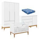 Ver imagem 1 de Quarto de Bebê Nature Clean 3 Portas com Berço Unique Branco Soft Eco Wood e Colchão Ortobom – Matic