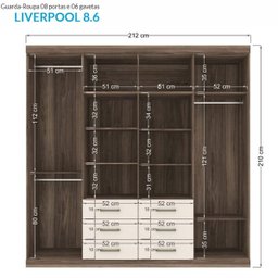 Guarda-Roupa Casal 8 Portas 6 Gavetas Liverpool e Cômoda Master 2 Portas e 4 Gavetas Santos Andira - 3