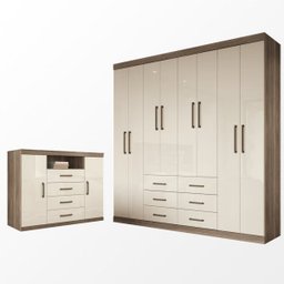 Guarda-Roupa Casal 8 Portas 6 Gavetas Liverpool e Cômoda Master 2 Portas e 4 Gavetas Santos Andira - 1