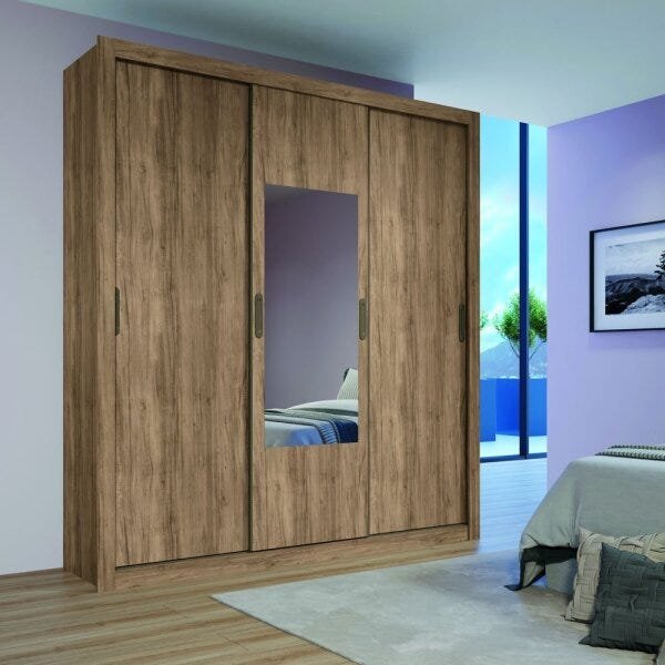 Guarda-Roupa Casal 3 Portas de Correr Vitoria C Espelho Santos Andira - 1