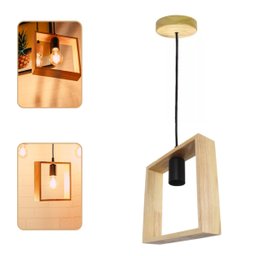 Lustre Pendente Rústico Formato Quadro em Madeira Canopla Regulável 1,20m para Teto Fio Pp Bocal Soq - 1