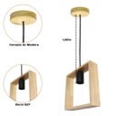 Ver imagem 2 de Lustre Pendente Rústico Formato Quadro em Madeira Canopla Regulável 1,20m para Teto Fio Pp Bocal Soq