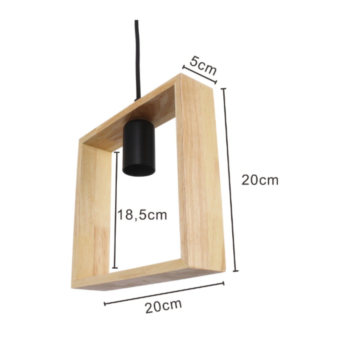 Lustre Pendente Rústico Formato Quadro em Madeira Canopla Regulável 1,20m para Teto Fio Pp Bocal Soq - 3