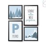 Kit 4 Quadros Infantil Montanha Neve Escandinavo Preta - 1