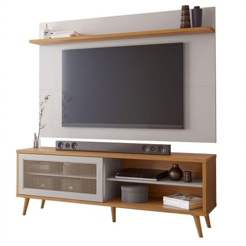 Rack Nt 1175 com Painel Nt 1190 Off White com Freijó - Notável