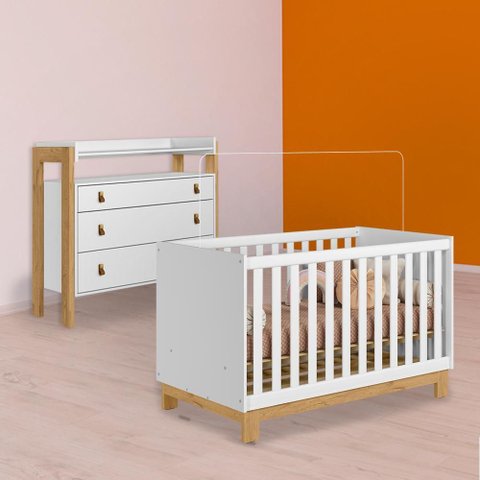 Conjunto Berço Mini Cama Slim e Cômoda C/nicho Branco