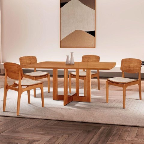 Mesa 120 Laminado com 4 Cadeiras Malta Gold Moderna Mobília Milano Imbuia Naturale