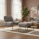 Ver imagem 3 de Kit Poltrona e Puff Calm Versátil Boucle Zahav Estofados:bouclé Cinza