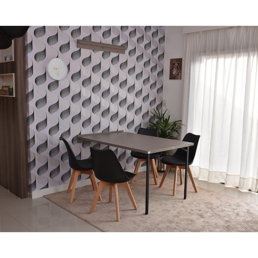 Conjunto de Mesa Dobrável Retrátil 1,40 Volpi + 4 Cadeiras Leda - Preta - 1