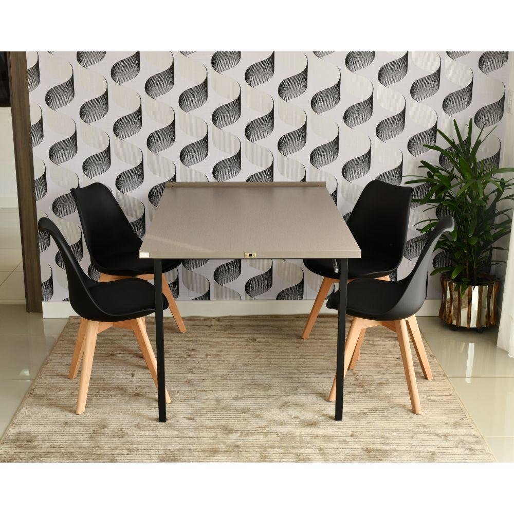 Conjunto de Mesa Dobrável Retrátil 1,40 Volpi + 4 Cadeiras Leda - Preta - 2