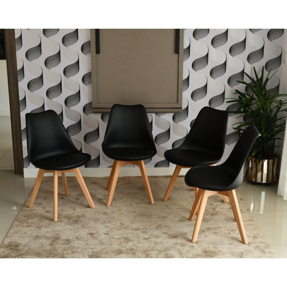 Conjunto de Mesa Dobrável Retrátil 1,40 Volpi + 4 Cadeiras Leda - Preta - 4