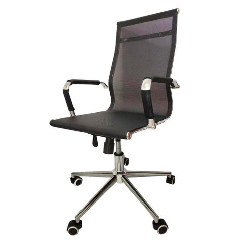 Cadeira de Escritório Esteirinha Tela Mesh Base Cromada com Rodinha Fortt Salta Preta - Cef04-p