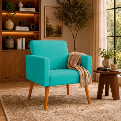 Poltrona Decorativa para Sala Recepção Consultório Suede Cores Pés Palito