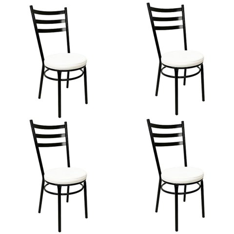 Kit 4 Cadeiras de Cozinha Redonda com Reforço Preta Assento Grosso Branco