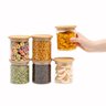 Kit 6 Potes de Vidro Empilhável Hermético Tampa Bambu 400ml - 2