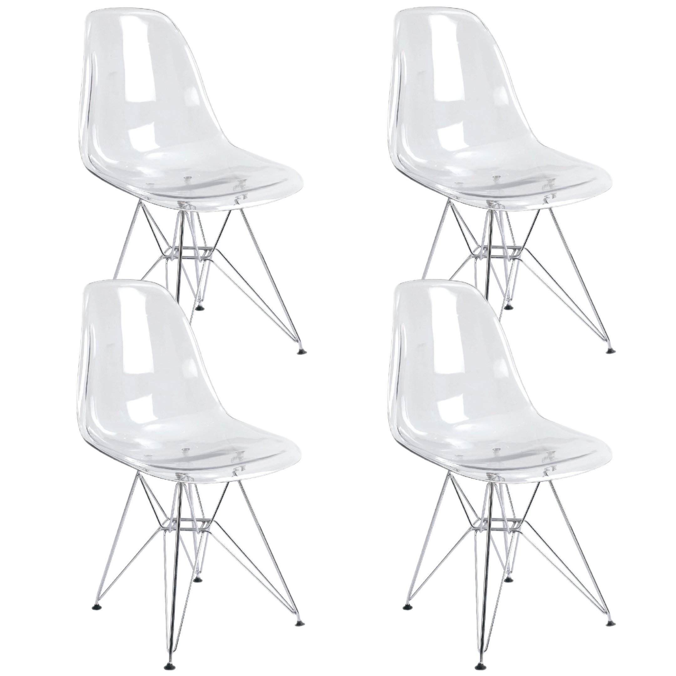 Kit 4 Cadeiras Eames Eiffel Cristal Base Metal Cromado