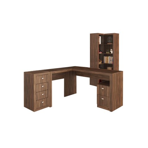 Escritório com Mesa para Computador e Armário Canto Nogal - Fdecor