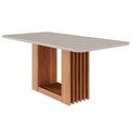 Ver imagem 1 de Mesa de Sala Jantar Ariela c/ Tampo Madeirado Vidro 180x90cm Cinamomo/Off White - Cimol