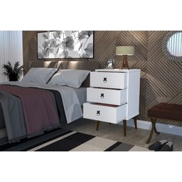 Mesa de Cabeceira Madri Retrô com Pé Palito 3 Gavetas Branco - 3