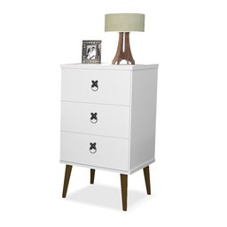 Mesa de Cabeceira Madri Retrô com Pé Palito 3 Gavetas Branco - 4