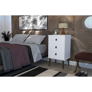 Mesa de Cabeceira Madri Retrô com Pé Palito 3 Gavetas Branco