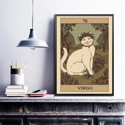 Quadro Carta Tarot Gato Signo de Virgem 45x34cm:madeira Preta - 1