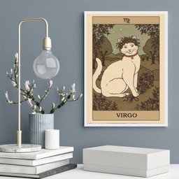 Quadro Carta Tarot Gato Signo de Virgem 45x34cm:madeira Preta - 2