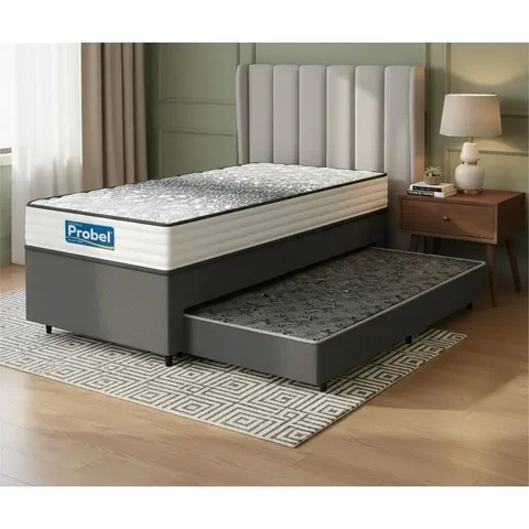Cama Box com Auxiliar + Colchão de Molas Ensacadas Double Face Essence Probel Solteiro 88cm