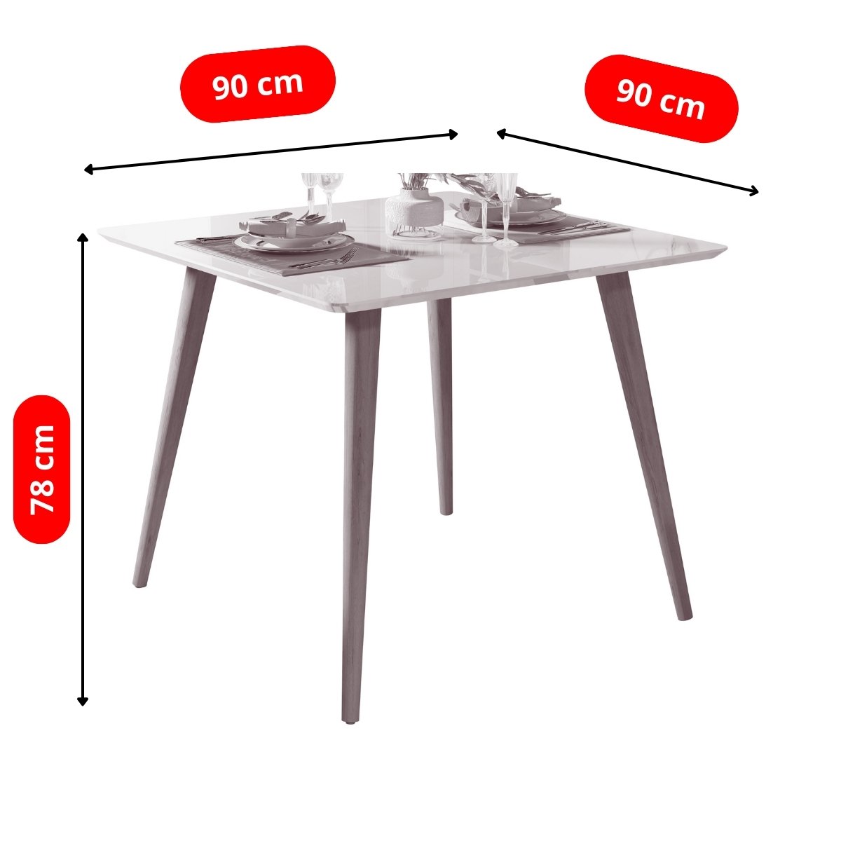 Mesa de Jantar Industrial Off White 4 Lugares Tampo 90x90 Pés em Madeira - 3