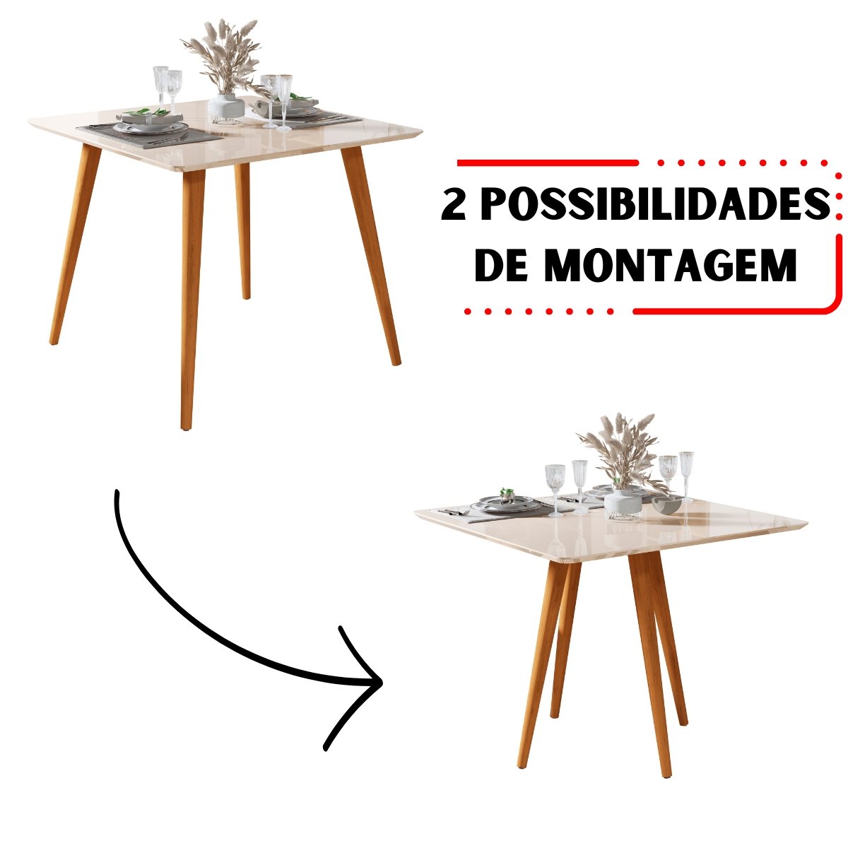 Mesa de Jantar Industrial Off White 4 Lugares Tampo 90x90 Pés em Madeira - 4