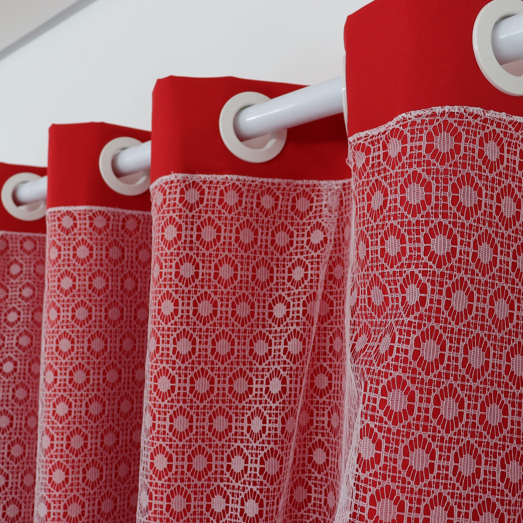 Ver imagem 4 de Cortina De Tecido Com Renda 3,00 X 2,30 Para Sala/quarto:Vermelho