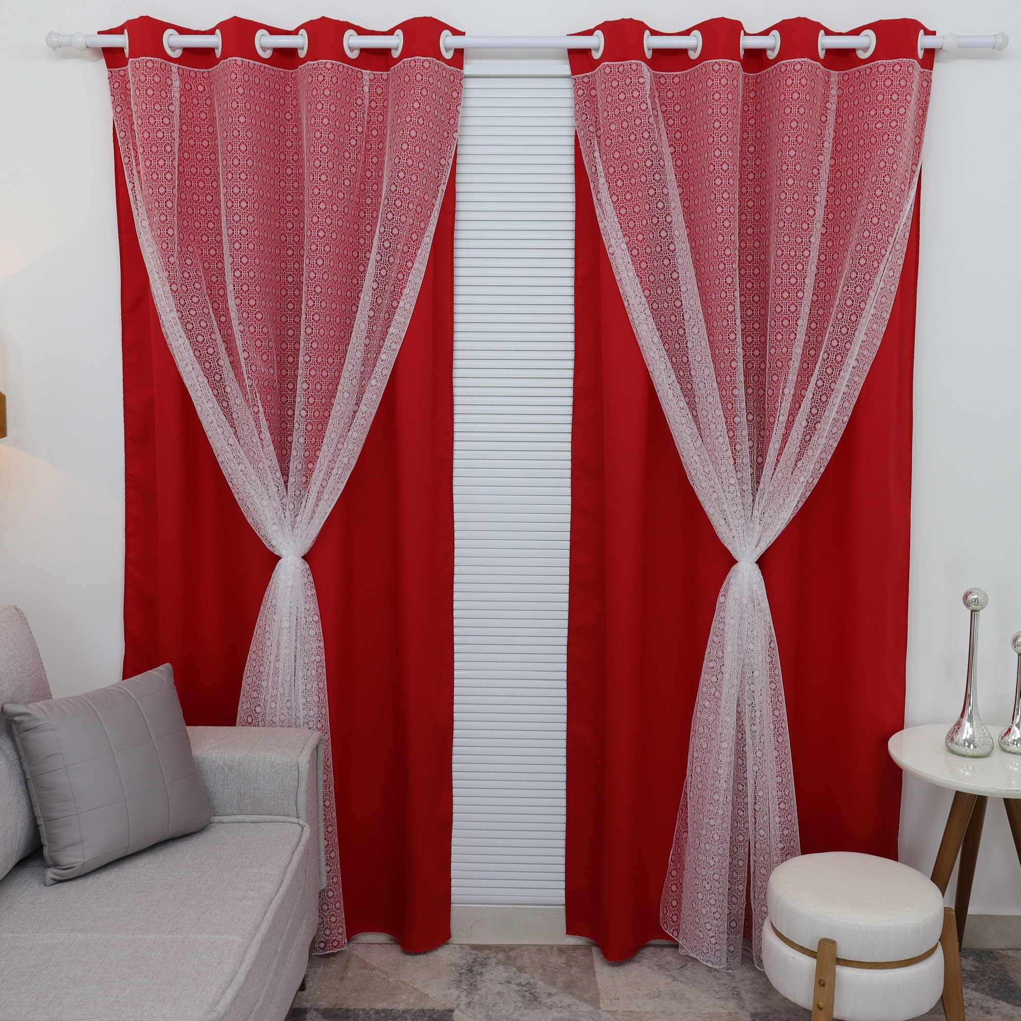 Ver imagem 2 de Cortina De Tecido Com Renda 3,00 X 2,30 Para Sala/quarto:Vermelho