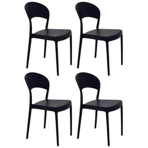 4 Cadeiras Plásticas Preta Summa Sissi Eco Tramontina 182 kg Encosto Fechado