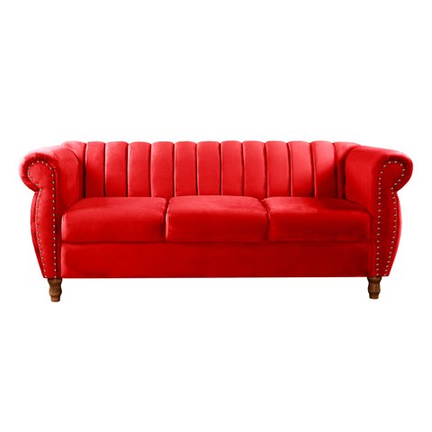 Sofá Chesterfield Realeza 3 Lugares Decoração Retrô - Suede Vermelho