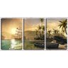 Quadro canvas 45x96 caravelas chega em terra firme arte - 1