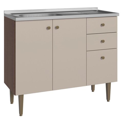 Balcão Gabinete com Pia 3 Portas e 1 Gaveta 105cm Rustic/crema Gourmet Madesa