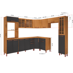COZINHA COMPLETA PREDILLETA ALINE MODULADA 9 PECAS 517 CM 15 PORTAS 3 GAVETAS COM TAMPO FREIJO CHUMB - 3