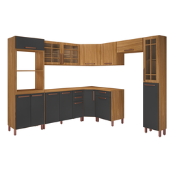 COZINHA COMPLETA PREDILLETA ALINE MODULADA 9 PECAS 517 CM 15 PORTAS 3 GAVETAS COM TAMPO FREIJO CHUMB - 2