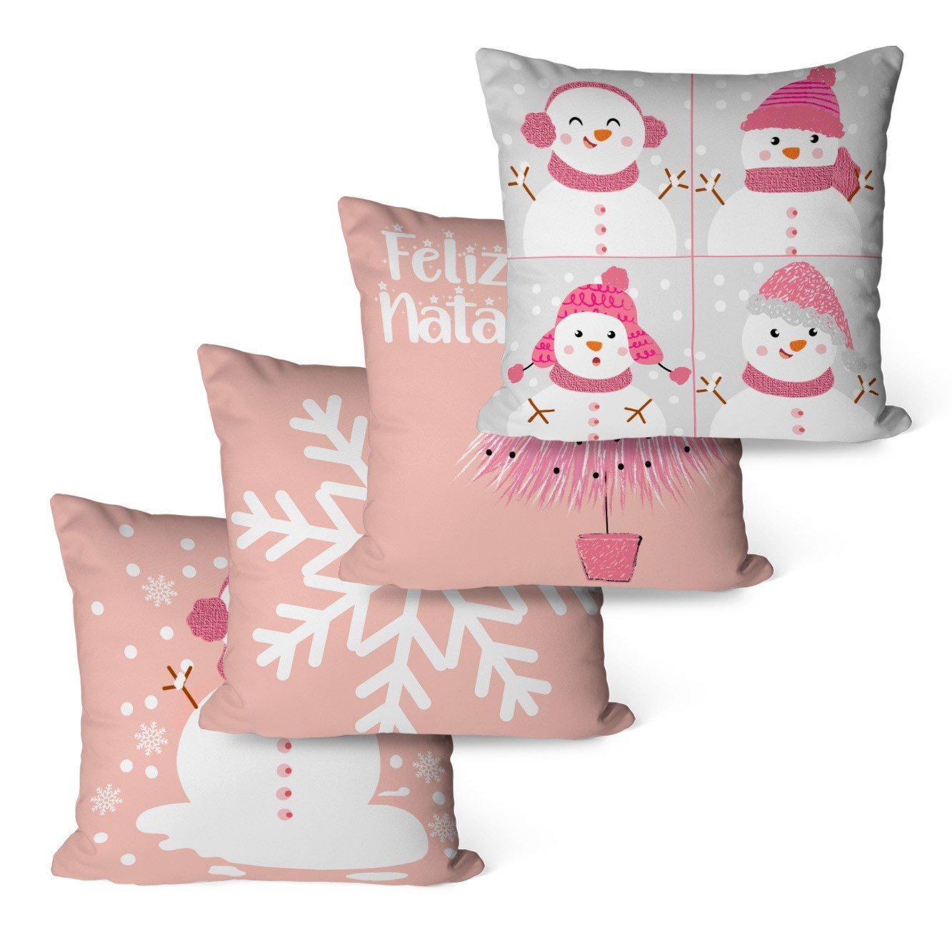 Kit Com 4 Capas Para Almofadas Decorativas Natal Rosa