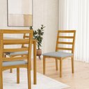 Ver imagem 3 de Cadeira Cecília Encosto e Pés de Madeira Maciça Assento Estofada para Mesa de Jantar Linho Cinza