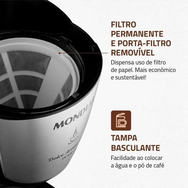 Cafeteira Elétrica Dolce Arome Inox 18 Xícaras 550w Mondial - 3
