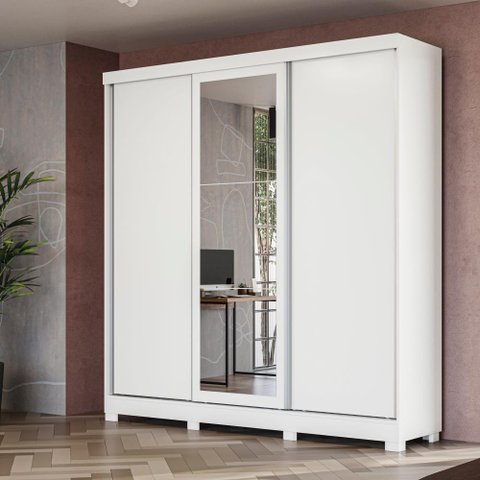 Guarda-roupa Casal Kappesberg 3 Portas Reversiveis de Correr 3 Espelhos 2 Cabideiros Branco