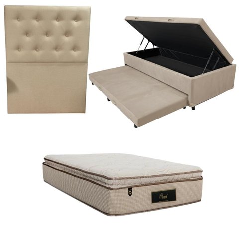 Cama Box Baú Solteiro com Auxiliar (Bicama) + Colchão Cloud Molas Ensacadas c/Pillowtop 32cm | Kit C