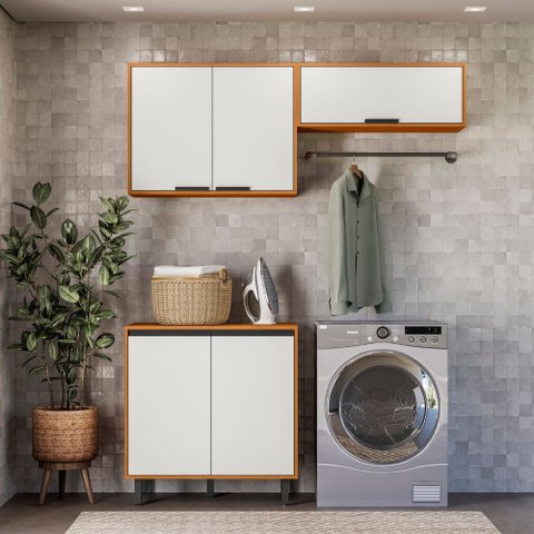 Armário Multiuso Lavanderia Modulada 3 Peças 160cm Ravena Poliman Móveis