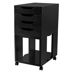 Organizado de Escritório Gaveteiro Easy Box MDF 4 Gavetas com Rodízios Preto Black Piano
