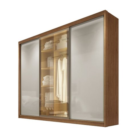 Guarda Roupa Casal Diamond Glass 3 Portas 8 Gavetas 1 Porta Reflequita Nh Rei de Casa Cumaru/Fendi
