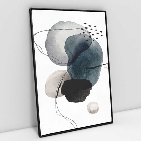 Quadro Decorativo em Canvas Abstrato Rupestre - Moldura Preta - 60 x 40cm